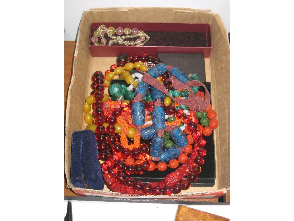 Appraisal: Box of costume beads amber necklace etc