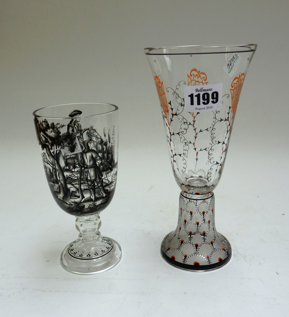 Appraisal: Two enamelled Viennese glasses in the style of Wiener Werkstatte