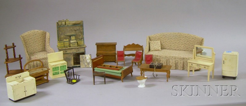 Appraisal: Group of th Century Wood and Tin Dollhouse Furniture and