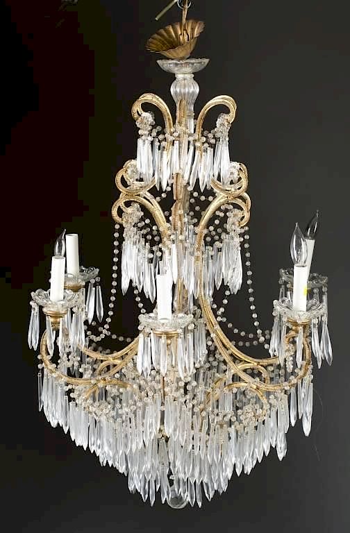 Appraisal: Crystal beaded electric chandelier c - 's A - 's