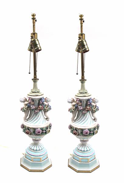 Appraisal: A pair of Continental porcelain vases now mounted as lamps