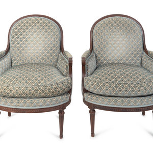 Appraisal: A Pair of Louis XVI Style Armchairs TH CENTURY Height