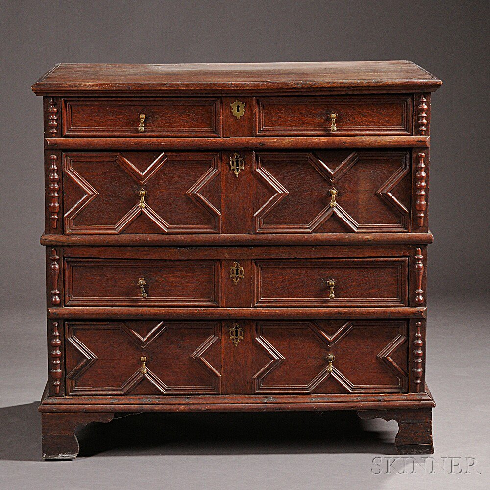 Appraisal: William Mary Oak Chest of Drawers th century with four