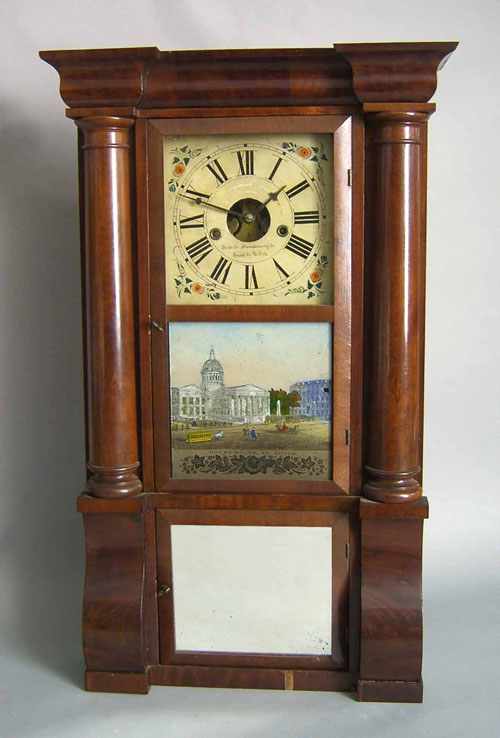 Appraisal: Forestville Mfg Co mahogany shelf clock ca with eglomise panel