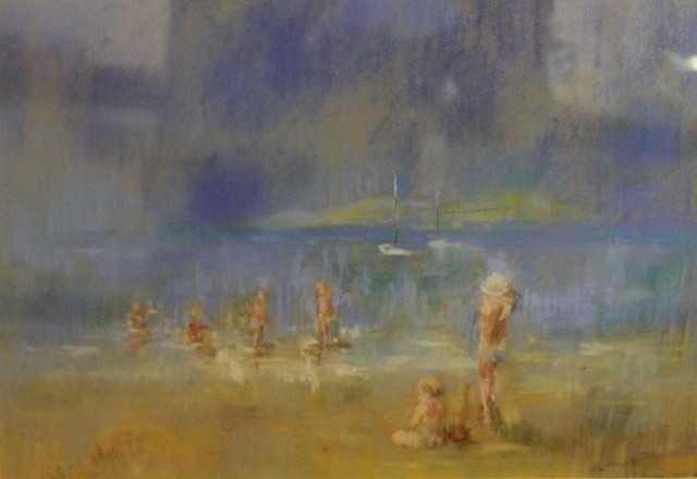 Appraisal: th Century SchoolFigures on a beach in summer pastels x