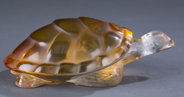 Appraisal: Lalique Amber Glass Turtle Marked on base L