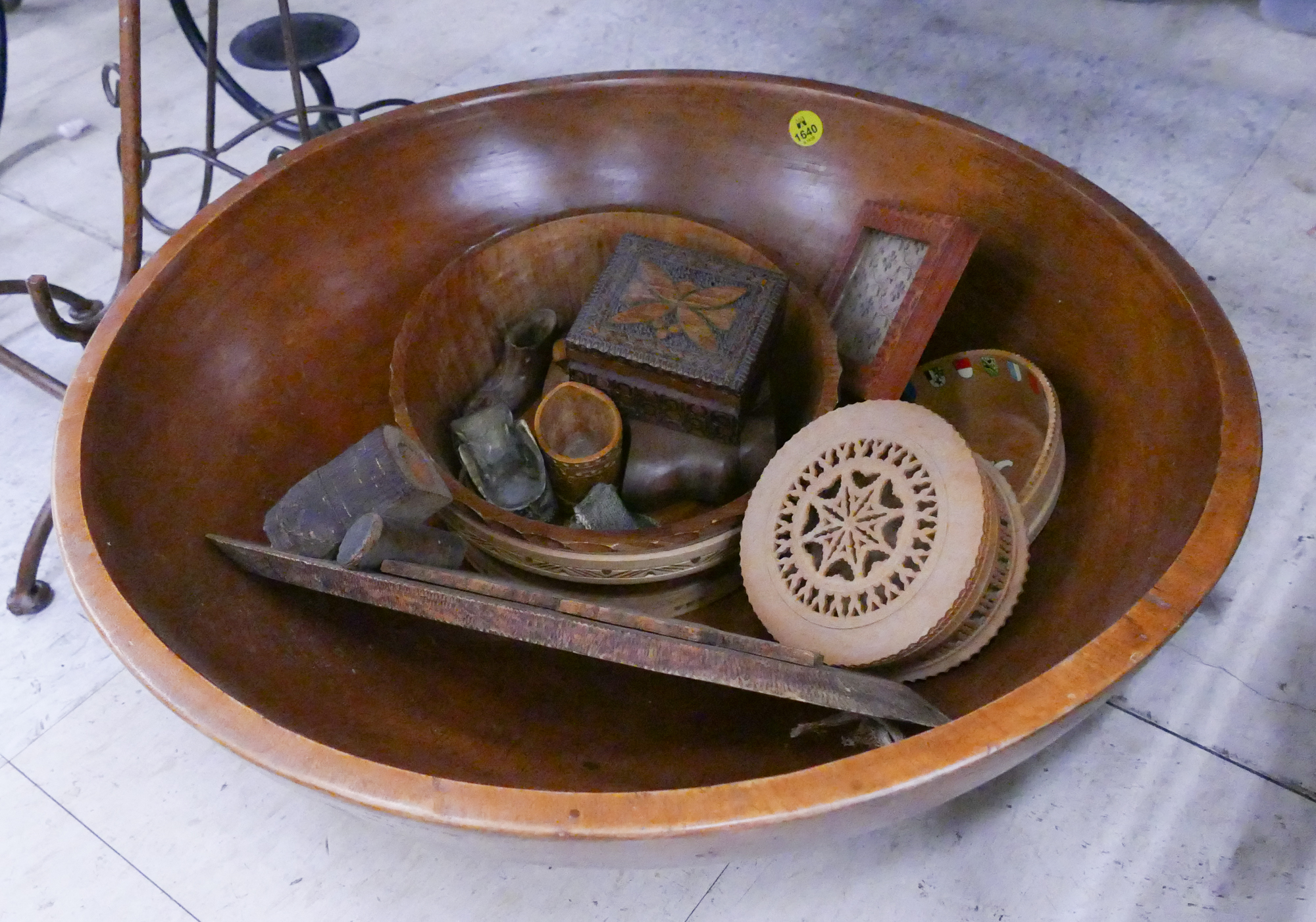 Appraisal: Antique Primitive Wood Mixing Bowl and Wood Items Etc