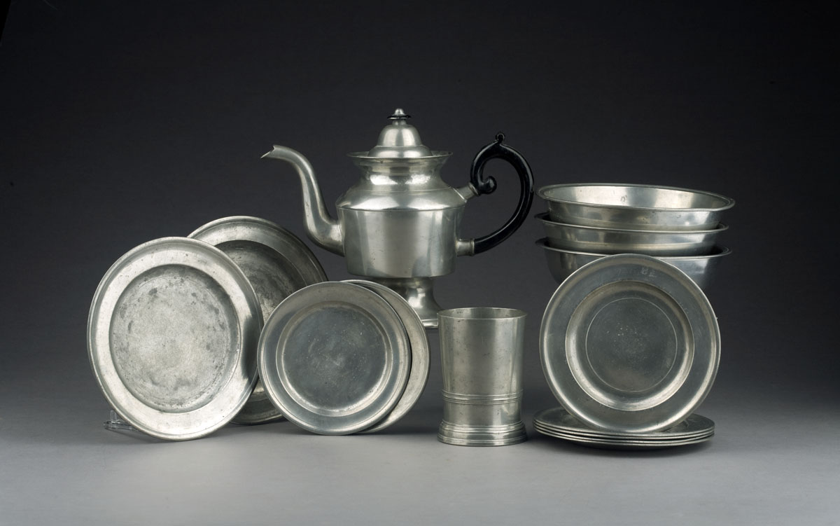 Appraisal: SET OF FIVE AMERICAN PEWTER PLATES Each with initials mark