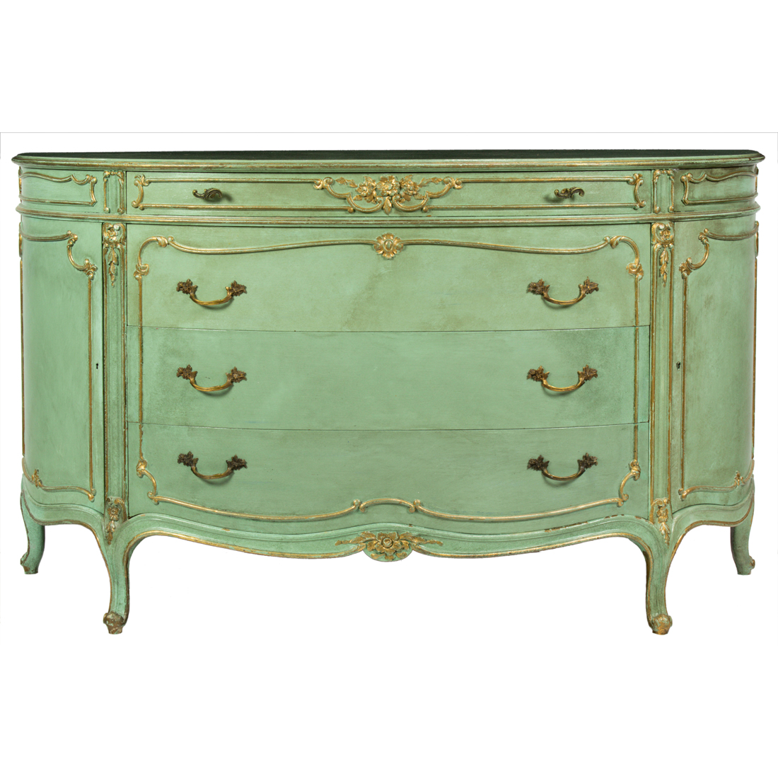 Appraisal: A LOUIS XVI STYLE GREEN PAINTED COMMODE A Louis XVI