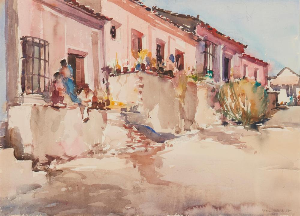 Appraisal: Phil Paradise - Cambria CA Adobe street Watercolor and pencil