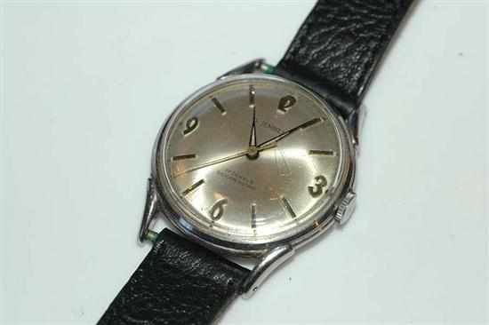 Appraisal: A GEORG JENSEN WRISTWATCH TO STAINLESS STEEL CASE AND LEATHER