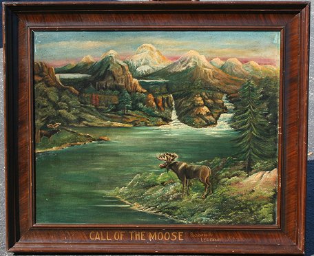 Appraisal: NAIVE FOLK ART OIL BOARD PAINTING ''CALL OF THE MOOSE''