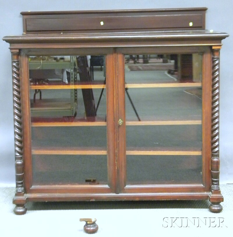 Appraisal: Late Victorian Glazed Carved and Turned Cherry Two-door Side Cabinet