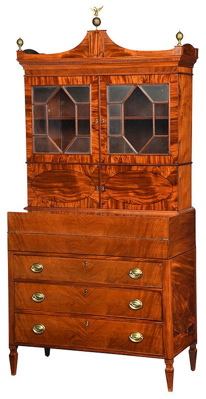 Appraisal: New England Federal Secretary Bookcase Coastal Massachusetts circa figured mahogany