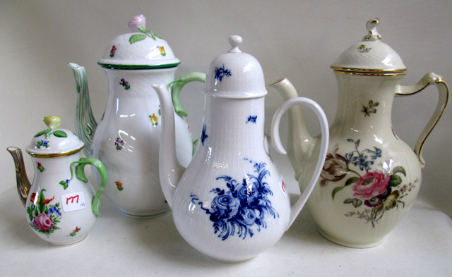 Appraisal: FOUR PORCELAIN TEA POTS consisting of a large Herend tea