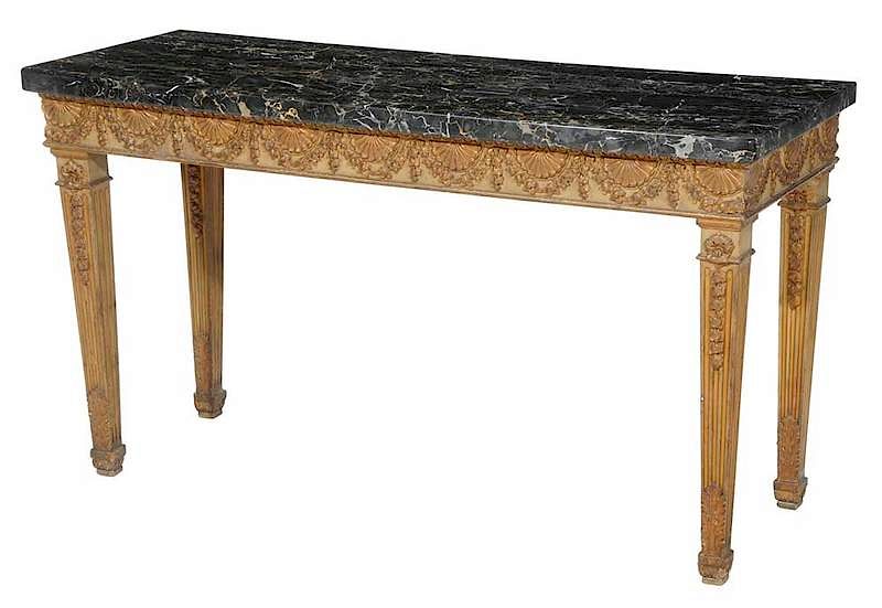 Appraisal: Italian Neoclassical Style Gilt Marble Top Console late th century