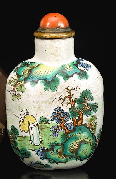 Appraisal: An enameled yixing snuff bottle Late th Republic Period Of