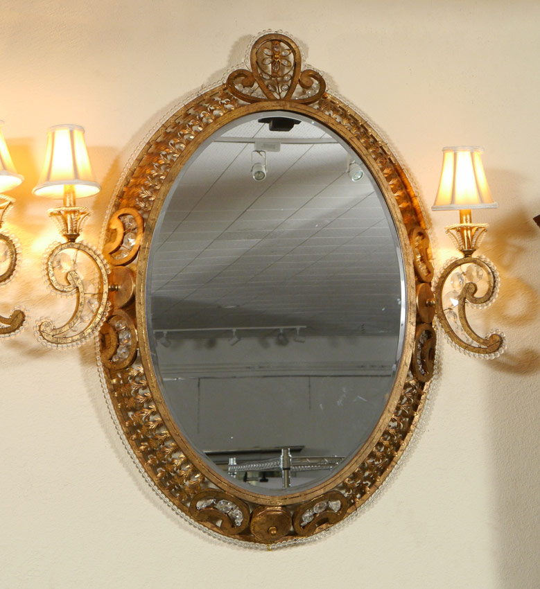 Appraisal: QUOIZEL GILT MIRROR WITH SIDE LIGHTS Pierced gilt metal frame