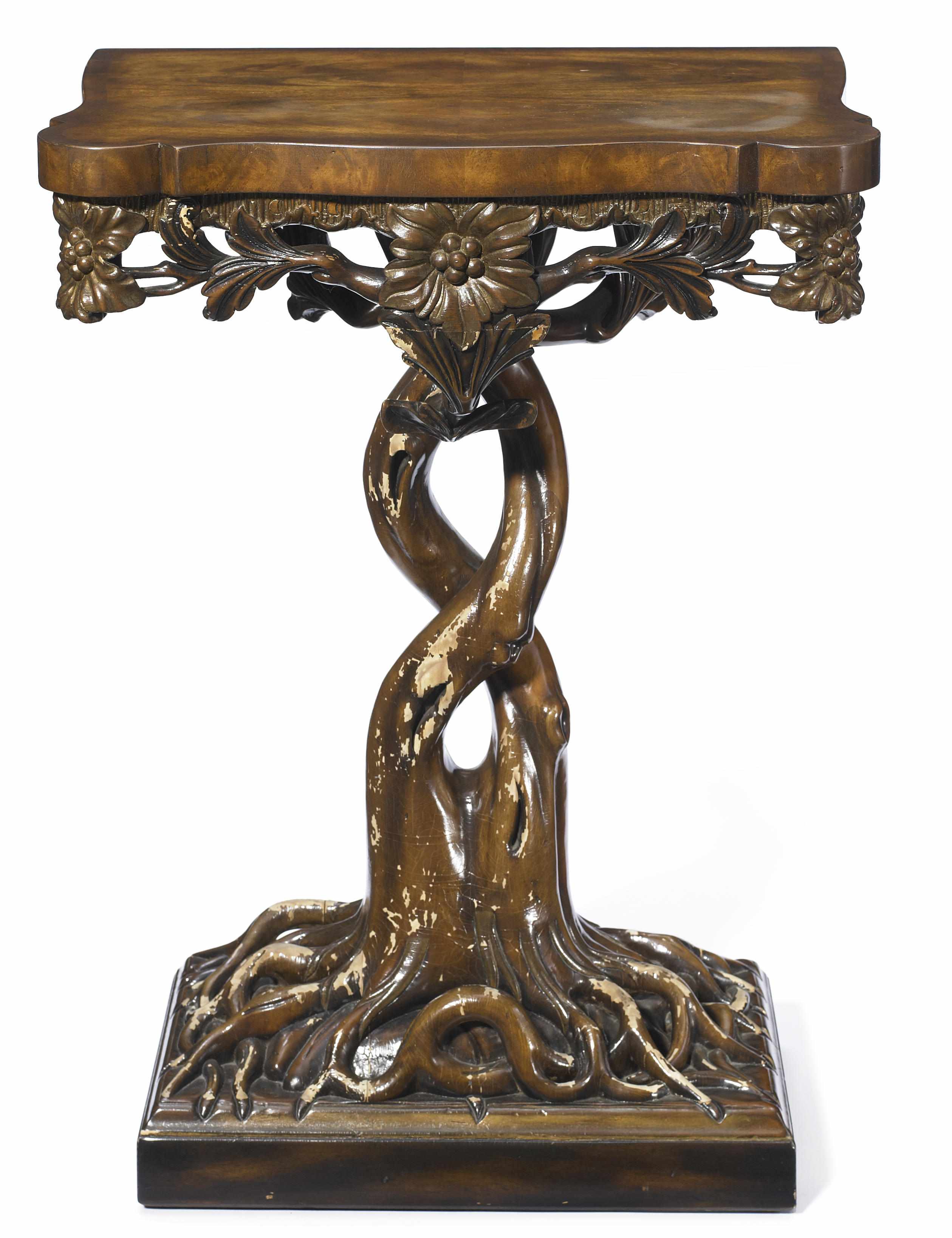 Appraisal: A whimsical parcel gilt mahogany and composition console height in