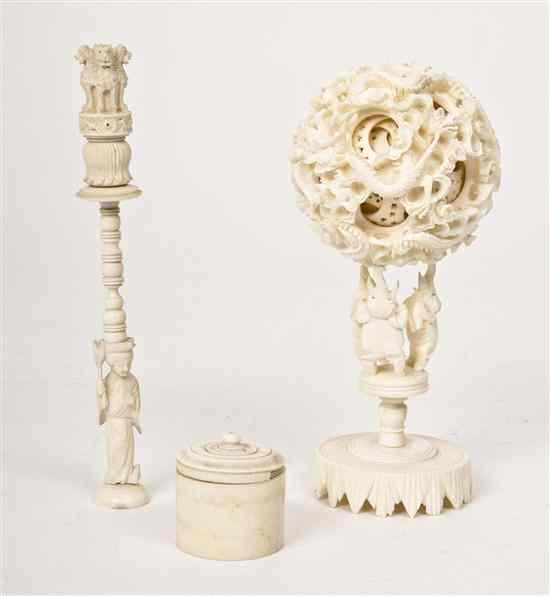 Appraisal: A Carved Ivory Puzzle Ball containing multiple spheres and raised