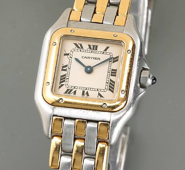 Appraisal: An eighteen karat gold and stainless steel quartz wristwatch Cartier