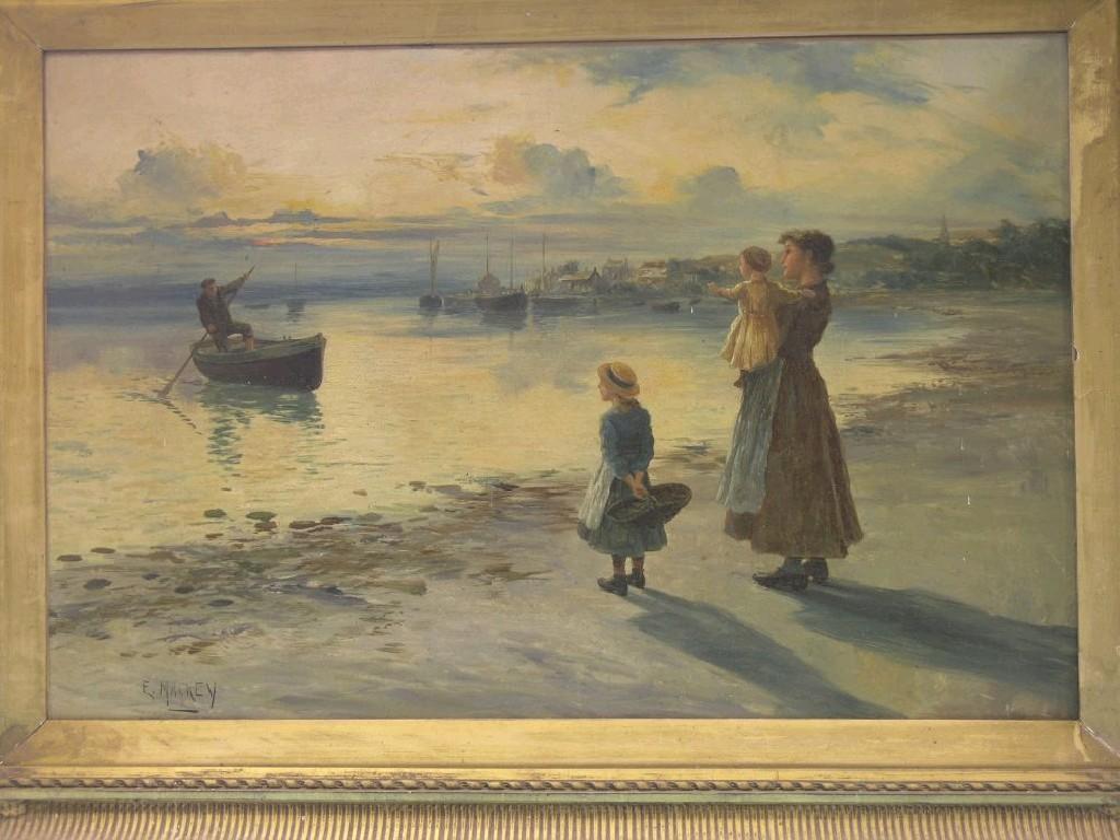 Appraisal: E Mackey - Victorian oil on canvas a coastal homecoming