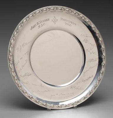 Appraisal: Circular sterling tray engraved with signatures and quot John W