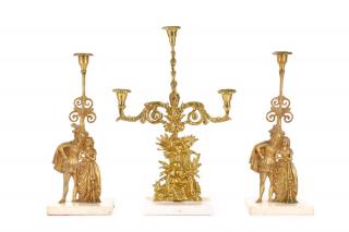 Appraisal: Group of Brass Marble Figural Candelabras A group of three