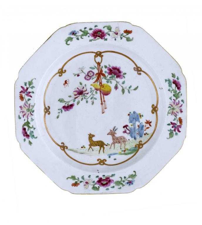 Appraisal: A DERBY OCTAGONAL PLATE painted in famille rose enamels and