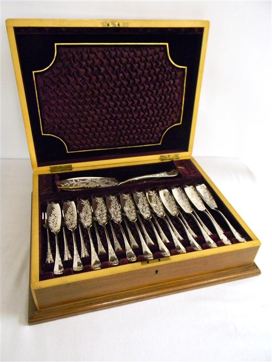 Appraisal: Fish service in fitted box late th C engraved silver