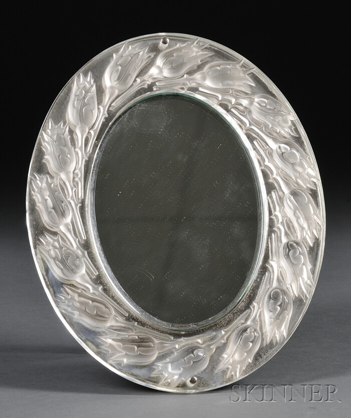 Appraisal: Lalique Dressing Table Mirror Molded and etched glass silver metal