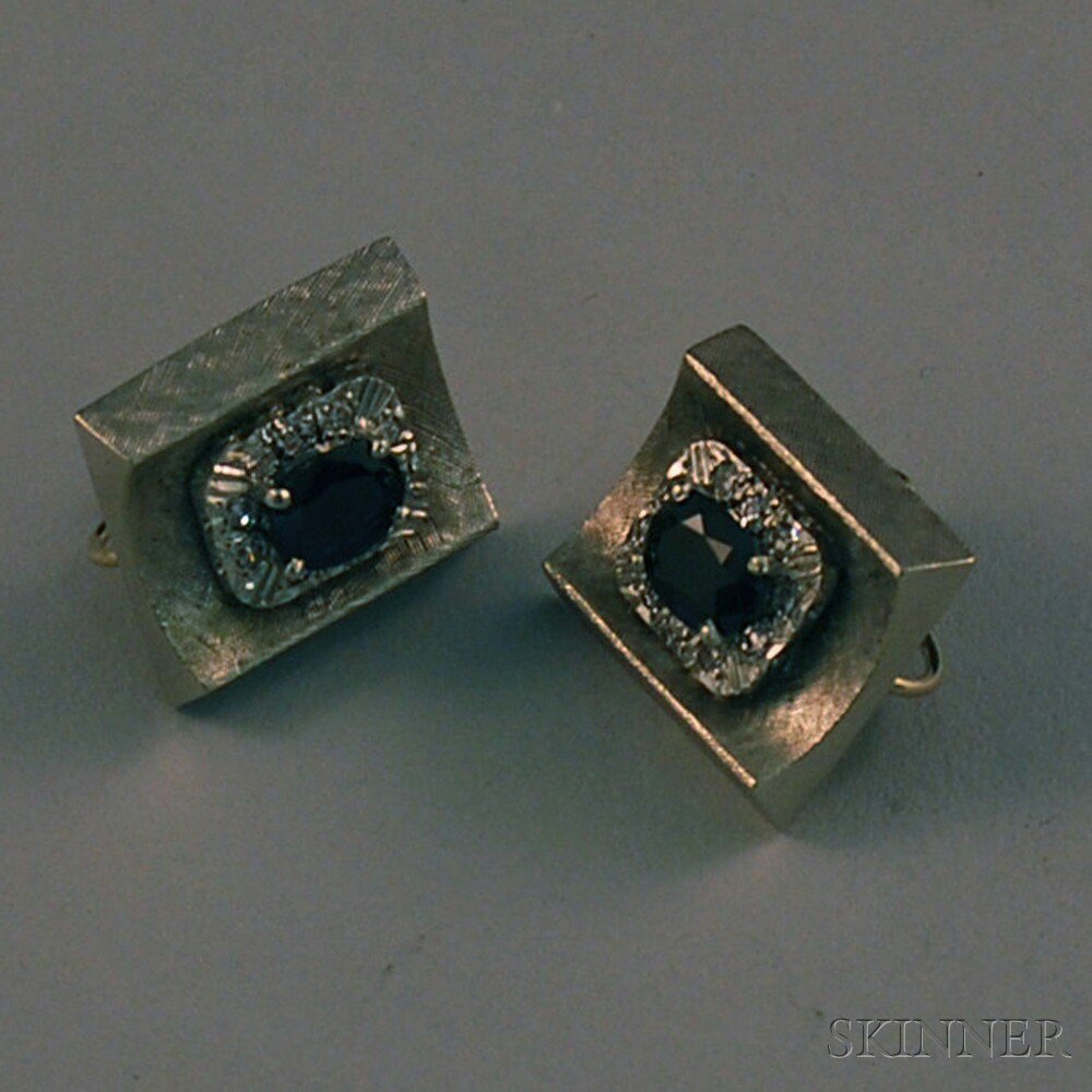 Appraisal: Pair of Brushed kt White Gold Sapphire and Diamond Earrings