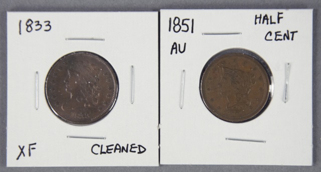 Appraisal: Two Half-Cents Classic Head XF - strong reverse cleaning and