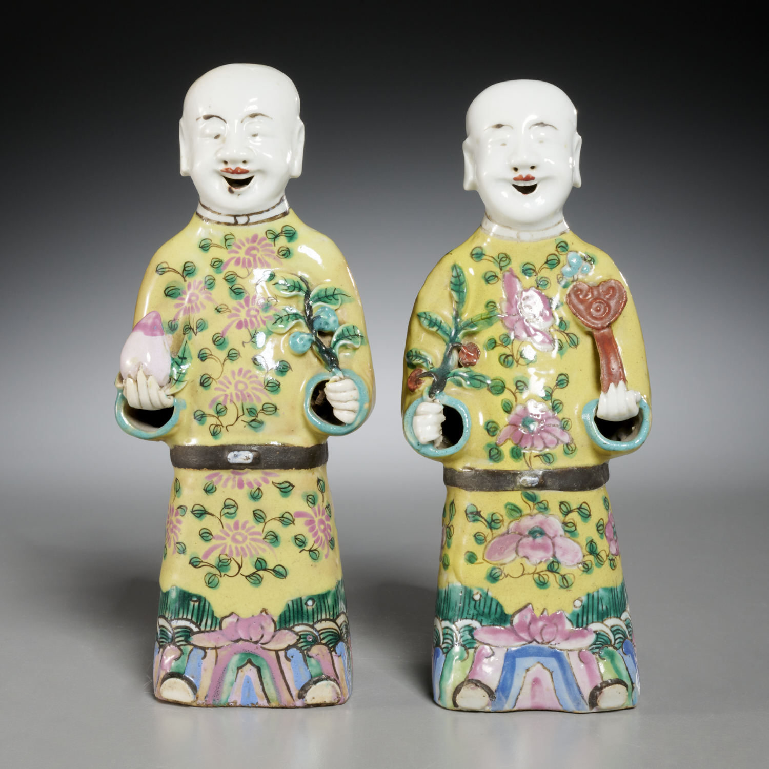 Appraisal: PAIR CHINESE FAMILLE JAUNE HO HO BOYS Qing Dynasty th