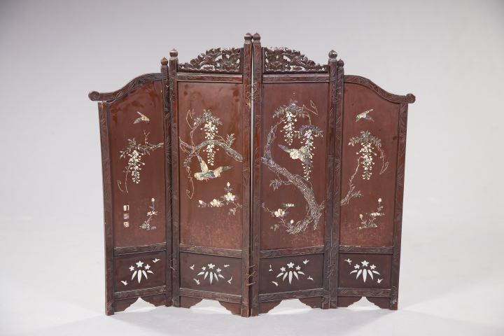 Appraisal: Oriental Four-Panel Folding Screen of diminutive proportions the panels having