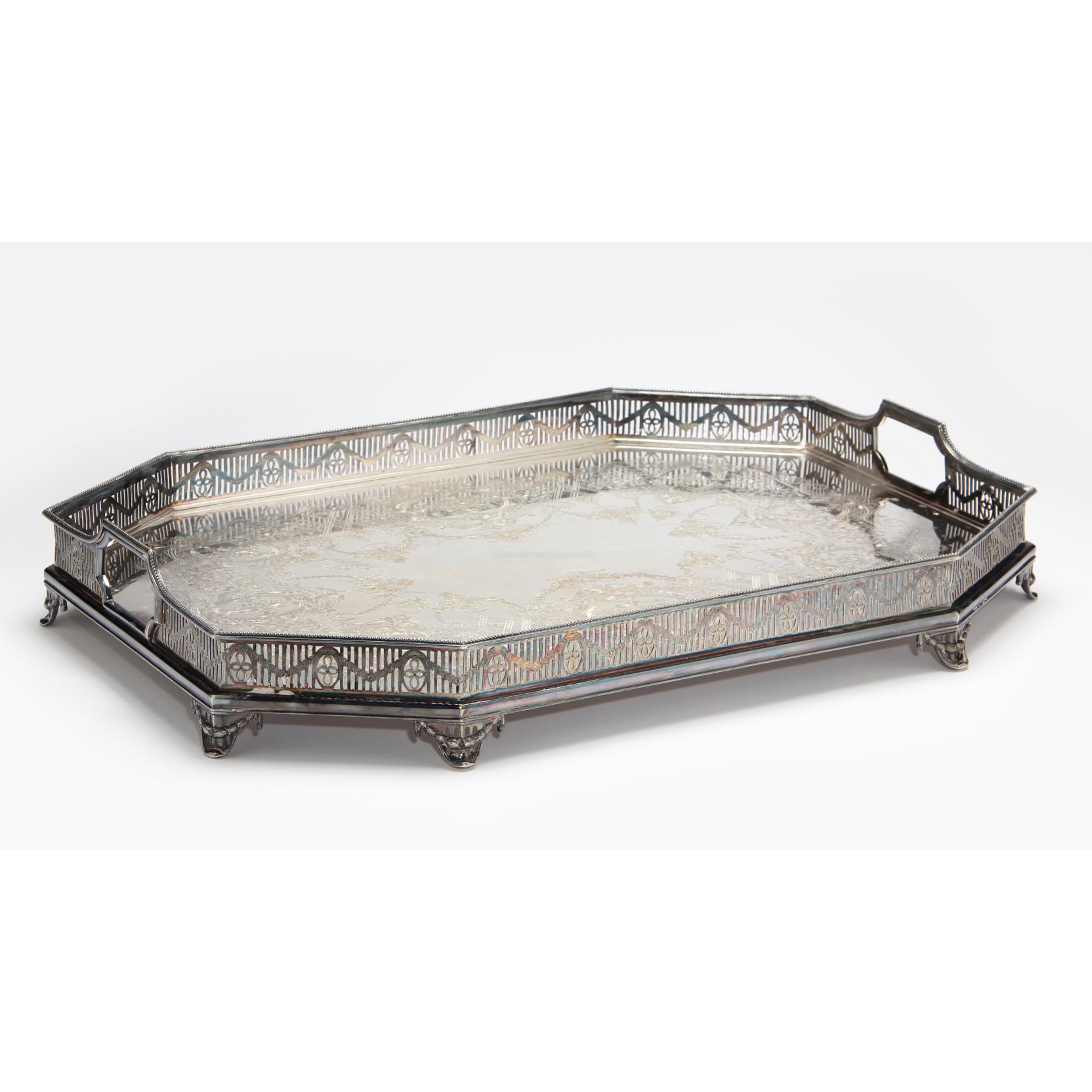 Appraisal: Large Antique Silverplate Gallery Tray in the Neoclassical style marked