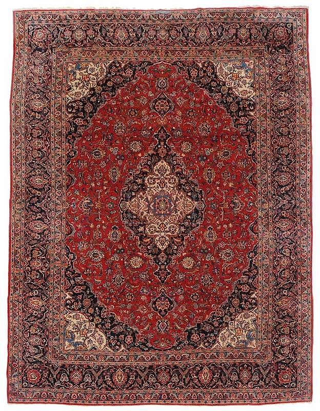 Appraisal: Kashan Carpet Persian th century central blue and white medallion