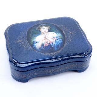 Appraisal: Russian Erotic Lacquered Paper Mache Box Signed Serpentine front with