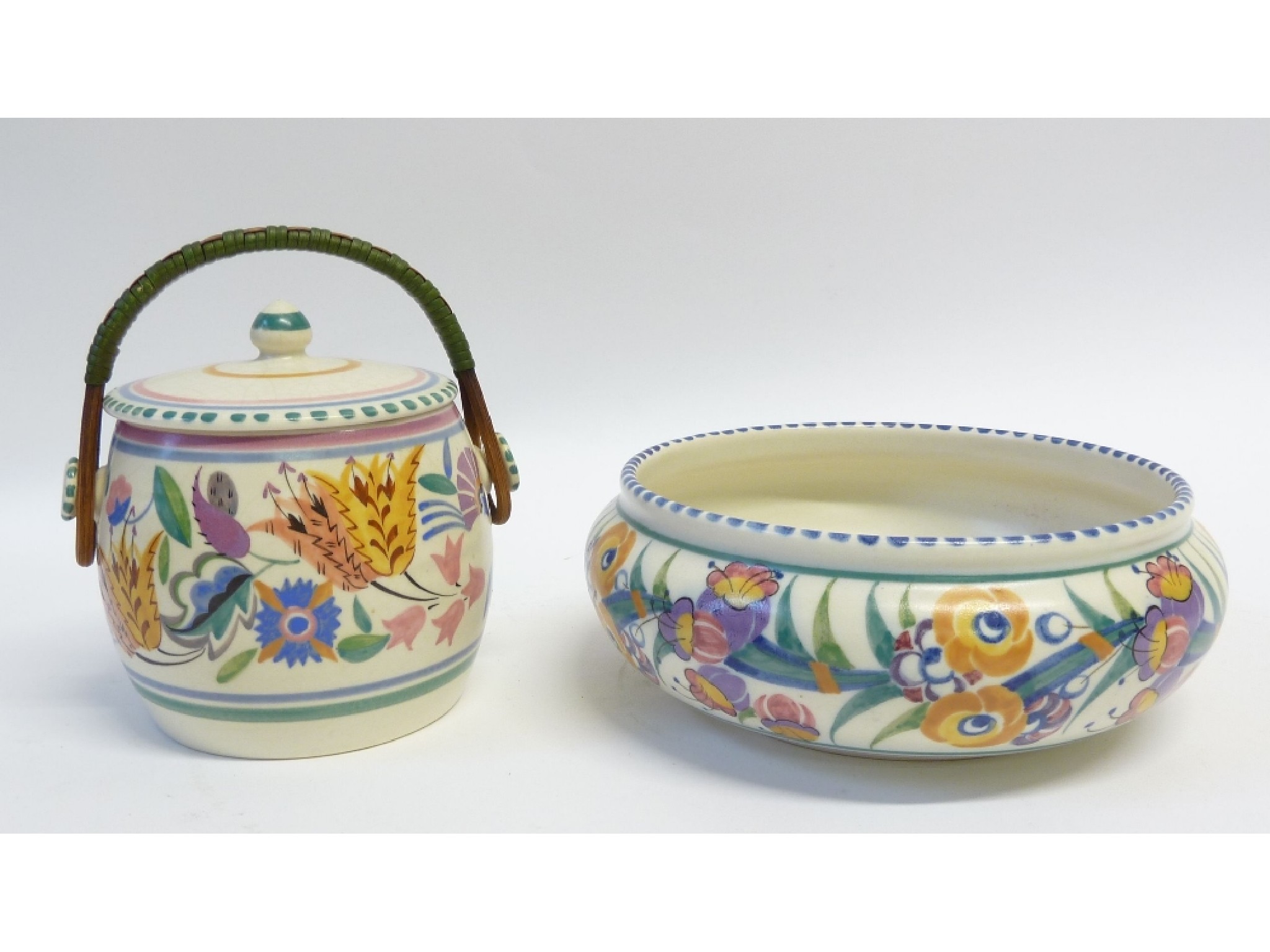 Appraisal: TWO PIECES OF POOLE POTTERY floral painted in colours beneath