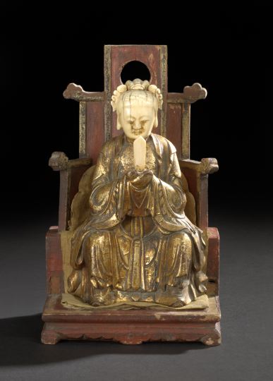 Appraisal: Rare Chinese Giltwood and Ivory Figure of an Empress th