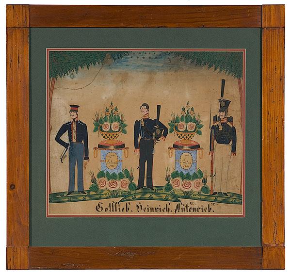 Appraisal: GERMAN MILITARY FOLK ART WATERCOLOR ON PAPER summarizing the military