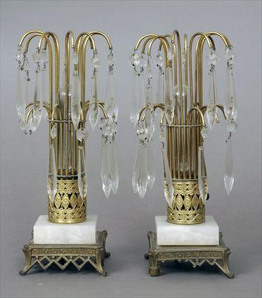 Appraisal: Pair of Swedish Neoclassical-Style Gilt-Metal and Marble Lamps x in