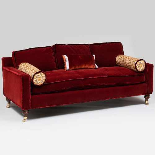 Appraisal: GEORGE SMITH SOFA UPHOLSTERED IN CORRAGIO MAHOGANY VELVET FABRICWith three