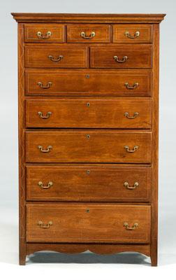 Appraisal: Federal inlaid walnut tall chest poplar secondary with dovetailed and