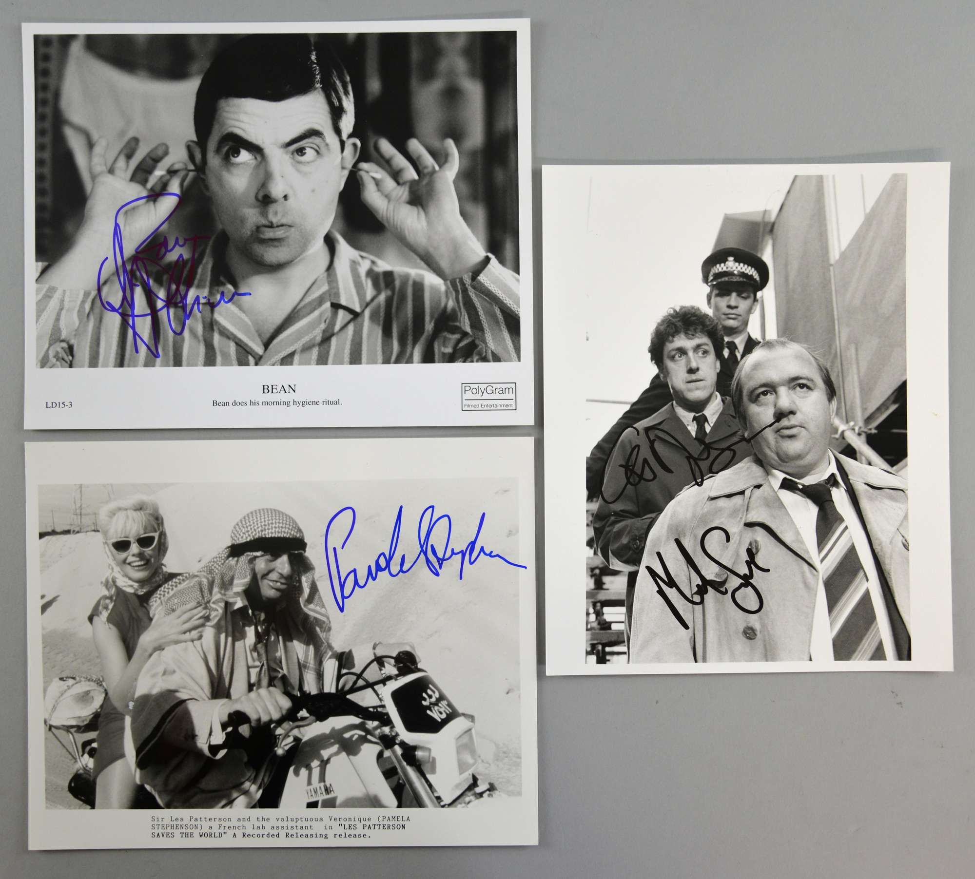 Appraisal: British Comedy Three signed x promotional photographs Rowan Atkinson Mel