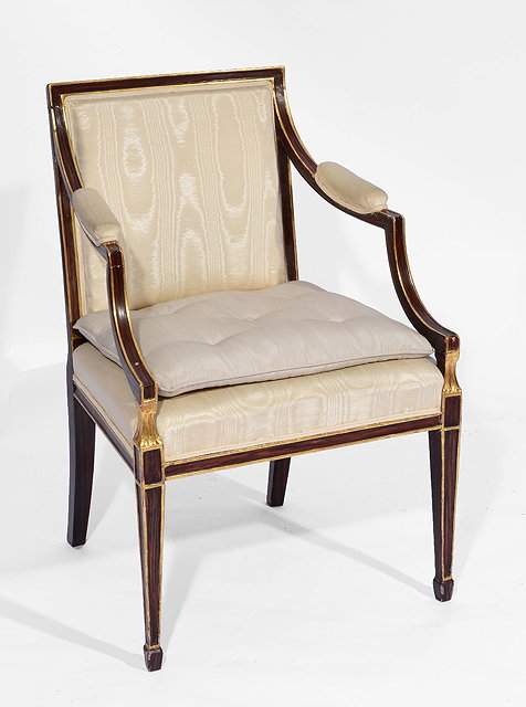 Appraisal: A FAUX ROSEWOOD AND PARCEL GILT ARMCHAIR upholstered in white