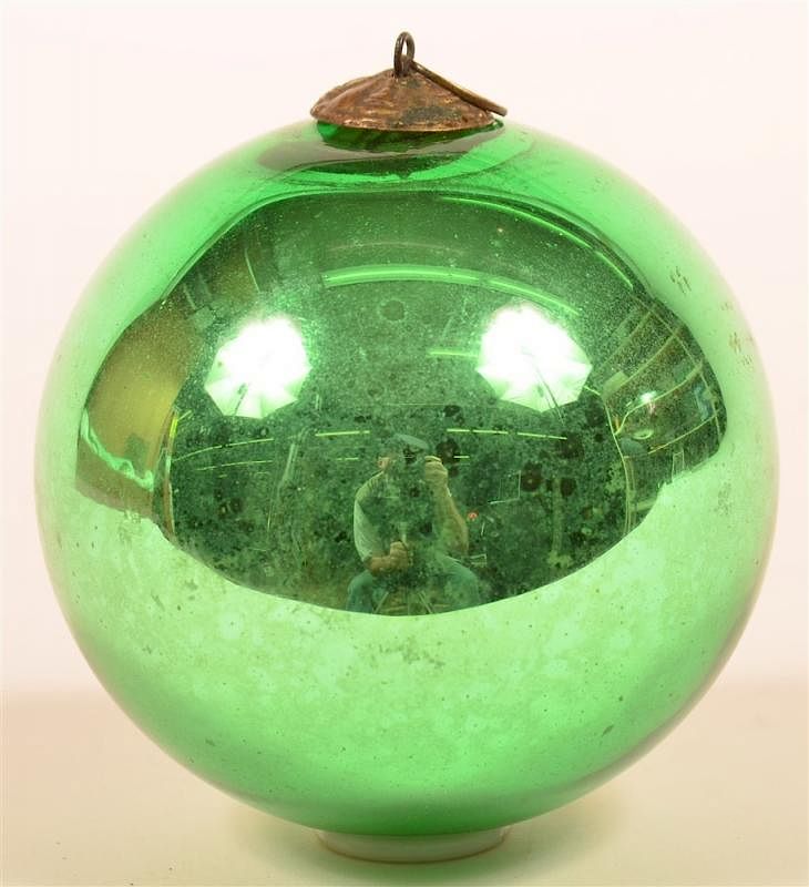 Appraisal: Green Blown Glass Ball Form German Kugel Green Blown Glass