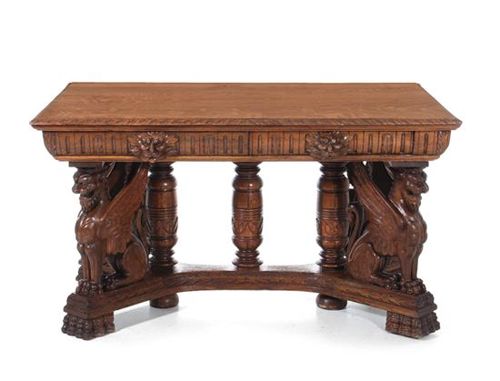 Appraisal: Renaissance Revival carved oak library table attrib R J Horner