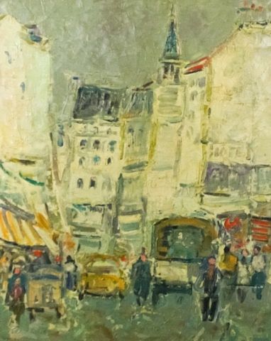 Appraisal: Robert Coutelas Oil on Canvas Street Scene Robert Coutelas French