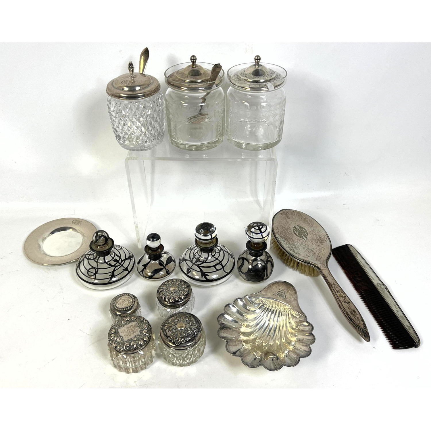 Appraisal: Collection of Silver or Sterling Dresser Table Top Items Silver